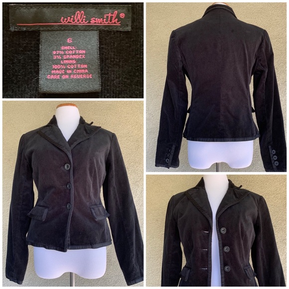 “Willi Smith” Black Corduroy Jacket Ribbon Trim - Picture 1 of 8